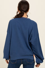 Navy Blue Colorblock Pullover Top