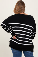 Black Striped Side Slit Maternity Plus Sweater