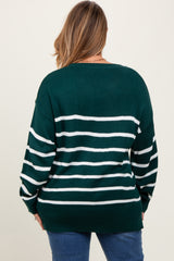 Forest Green Striped Side Slit Maternity Plus Sweater