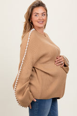Taupe Contrast Stitch Maternity Plus Sweater