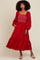 Burgundy Contrast Smocked Balloon Sleeve Midi Dress