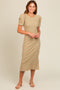 Beige Multi Striped Puff Sleeve Midi Dress