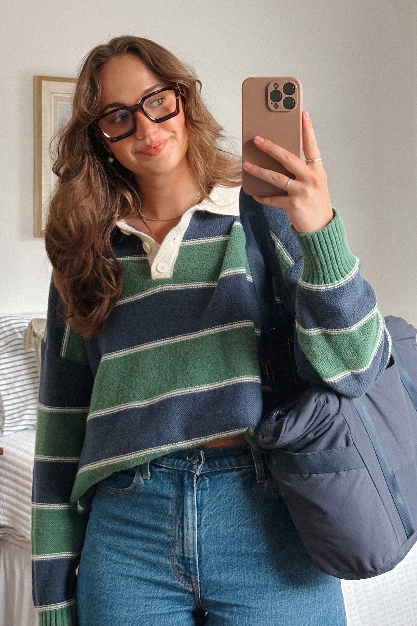 Green Striped Polo Knit Sweater