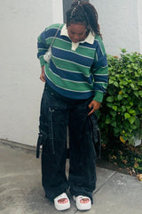 Green Striped Polo Knit Sweater