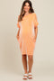 Peach Ribbed Rolled Cuff Maternity Dress