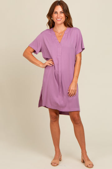 Lavender V-Neck Basic Shirt Dress