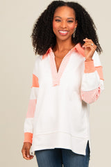 Salmon Striped Colorblock Maternity Polo Top
