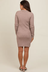 Mocha Ribbed Knit Henley Maternity Dress