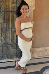 Cream Contrast Trim Maternity Strapless Knit Dress