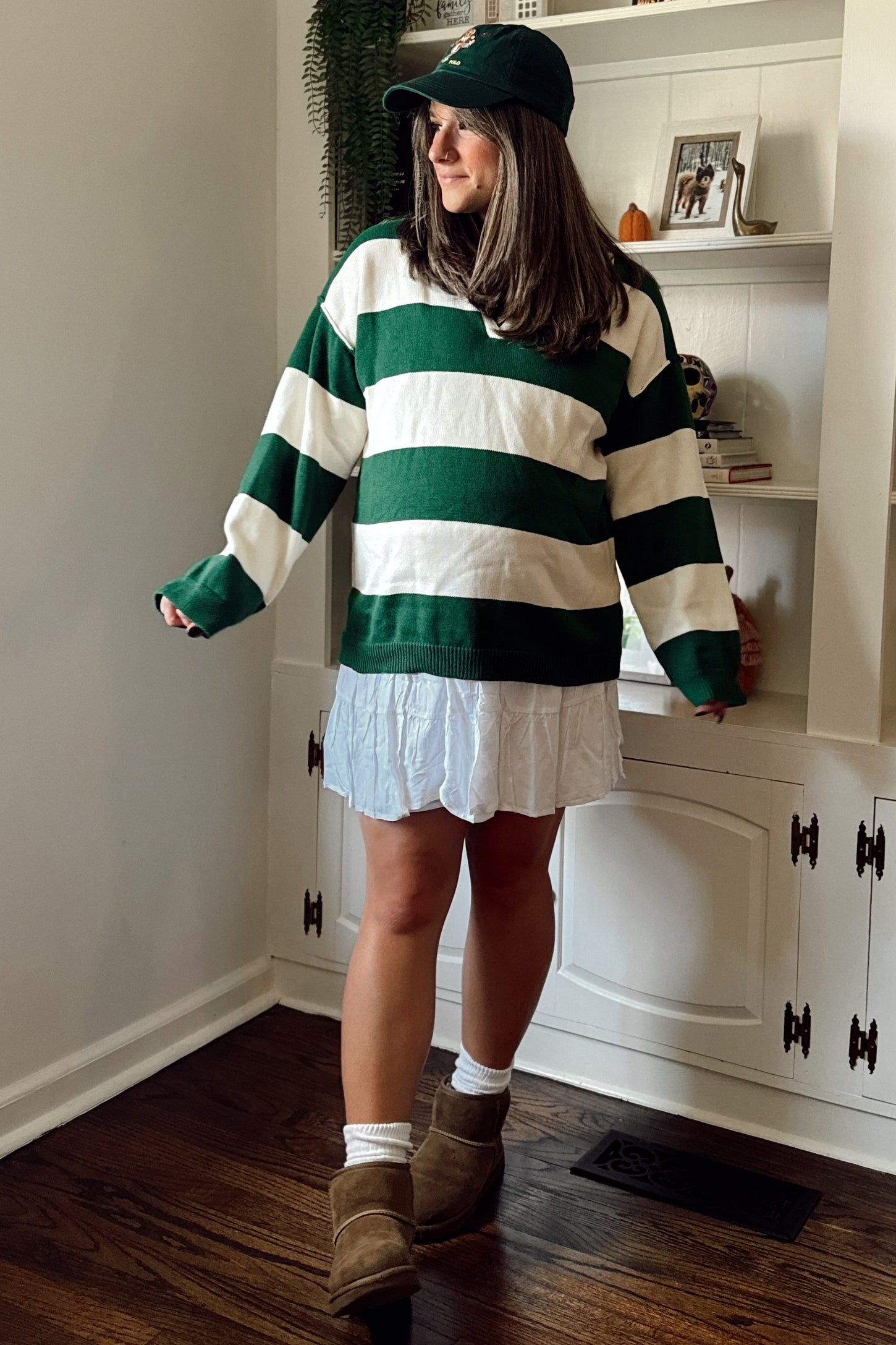 Hunter Green Wide Stripe Polo Maternity Sweater