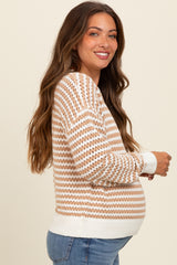 Mocha Striped Crochet Knit Maternity Sweater