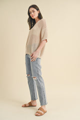 Beige Open Knit Sweater Top