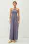 Indigo Back Cutout Smocked Halter Wide Leg Jumpsuit