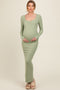 Light Olive Ribbed Long Sleeve Square Neck Maternity Maxi Dress