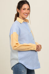 Yellow Colorblock Gingham Maternity Button Down Top