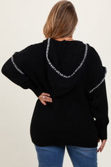 Black Contrast Stitch Hooded Maternity Plus Sweater