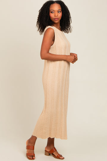 Cream Ribbed Knit Sleeveless Dress