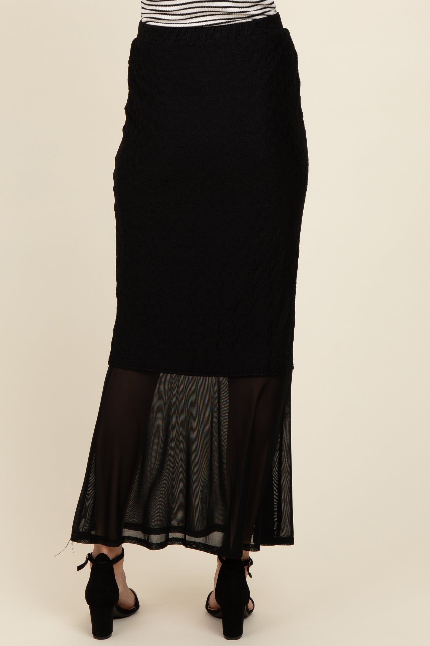 Black Lace Mesh Fitted Maxi Skirt
