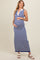 Navy Striped Knit Polo Maternity Fitted Maxi Dress