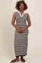 Black Striped Knit Polo Fitted Maxi Dress