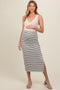 White Striped Fitted Side Slit Maternity Maxi Skirt