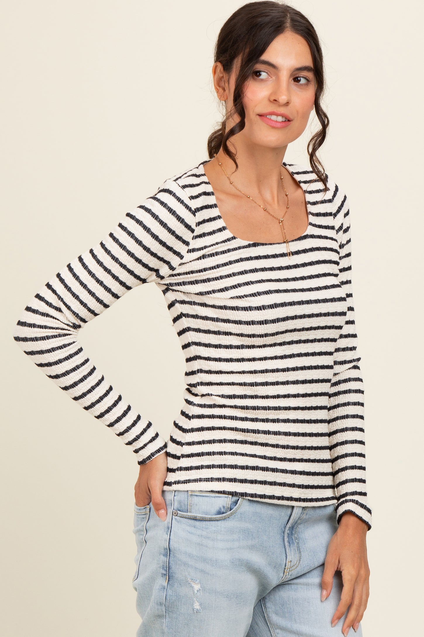 Black Striped Long Sleeve Top
