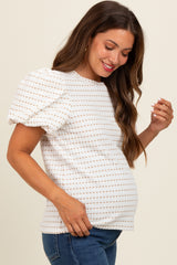 Taupe Checker Print Puff Sleeve Maternity Top