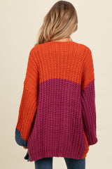 Magenta Colorblock Bubble Sleeve Maternity Cardigan