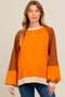 Camel Colorblock Bubble Sleeve Maternity Pullover