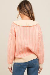 Salmon Ruffle Collar Button Up Waffle Knit Sweater