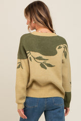 Olive Leaf Print Colorblock Sweater