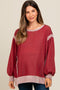 Burgundy Two Tone Maternity Oversized Long Sleeve Top