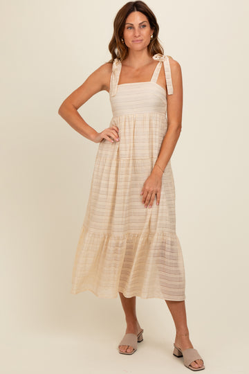 Cream Gingham Shoulder Tie Dress