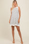 Ivory Striped Knit Pleated A-Line Mini Dress