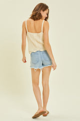 Cream Crop V-Neck Sweater Tank Top With Scalloped Hem