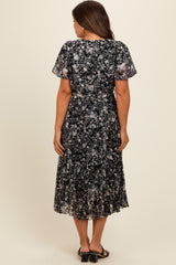Black Floral Pleated Maternity Midi Dress