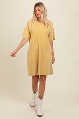 Yellow Rhinestone Mineral Washed T-Shirt Dress