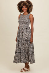 Black Floral Sleeveless Ruffle Tiered Maxi Dress