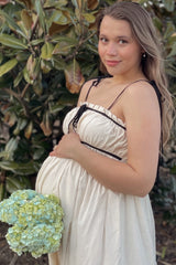 Cream Contrast Ribbon Trim Maternity Maxi Dress