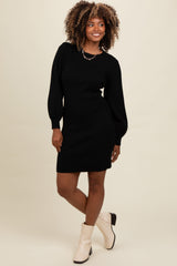 Black Bubble Sleeve Maternity Sweater Dress