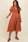 Rust Smocked V-Neck Puff Sleeve Maternity Midi Dress