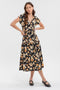 Black Multi Button Down Tiered Floral V Neck Midi Dress