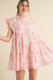 Off White Pink Flutter Sleeve Babydoll Mini Dress