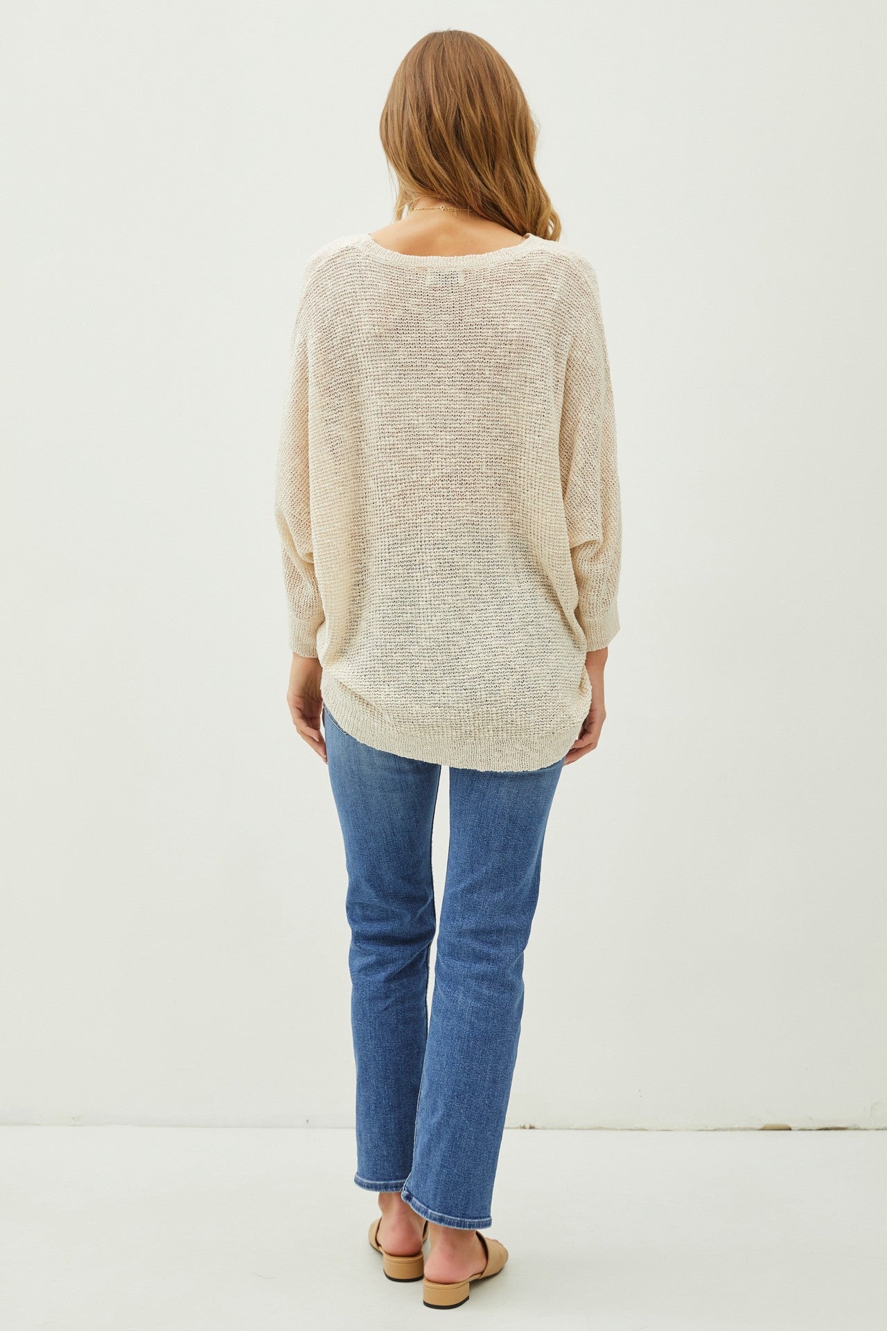 Ivory Front Pocket Dolman Long Sleeve Knit Sweater