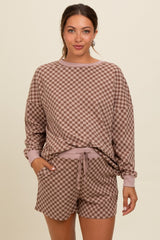Mocha Checkered Plaid Pullover Shorts Maternity Set