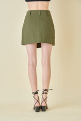 Olive Front Overlap Utility Mini Skirt