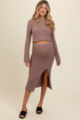 Taupe Textured Knit Long Sleeve Top and Skirt Maternity Set