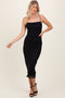 Black Dot Print Fitted Ruched Maxi Dress
