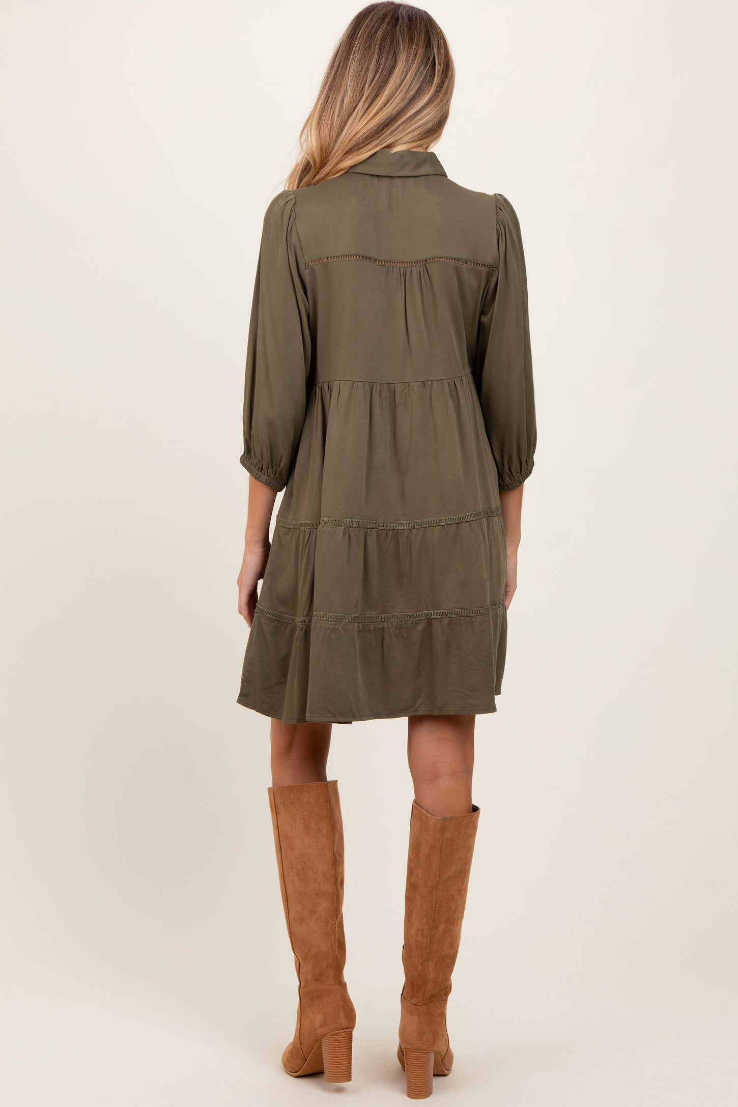 Olive Collared Tiered Maternity Dress