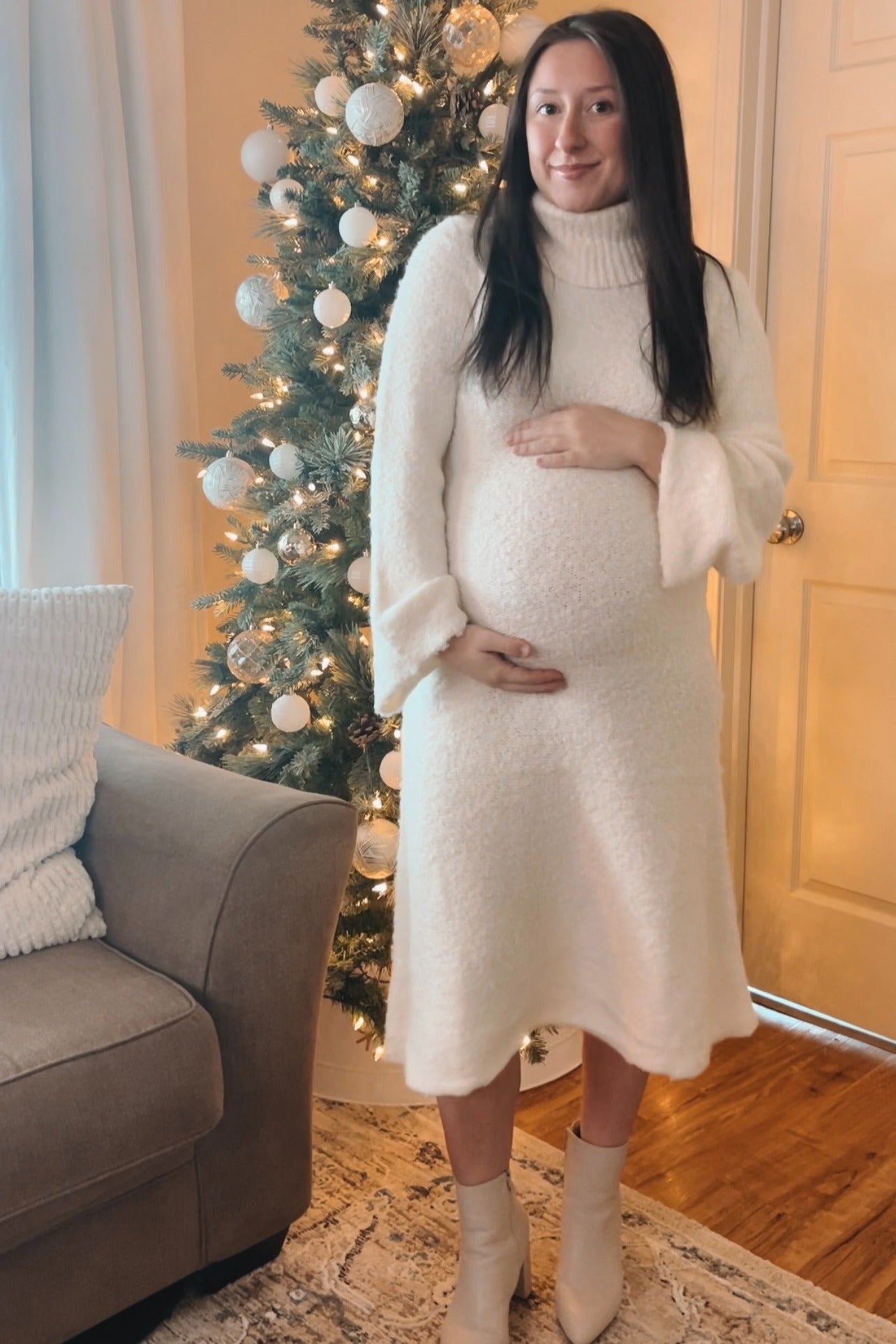 Ivory Turtleneck Bell Sleeve Maternity Sweater Dress